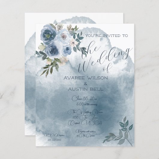 Papier Roses d'aquarelle bleu (Devant / Derrière)