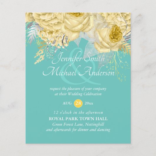 Papier Roses d'argent or mariage floral invite (Devant)