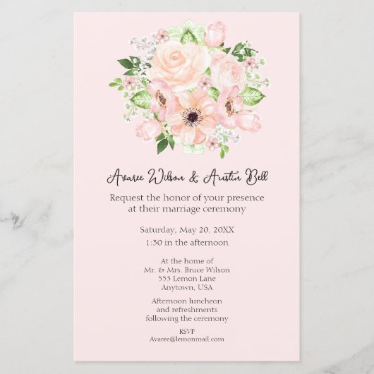 Papier Roses et Faire-part de mariage roses (Devant)