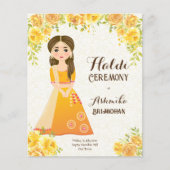 Papier Roses Jaunes mignonne fille Budget Haldi Invitatio (Devant)
