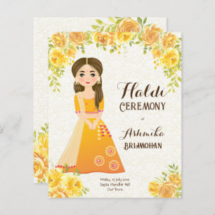 Papier Roses Jaunes mignonne fille Budget Haldi Invitatio