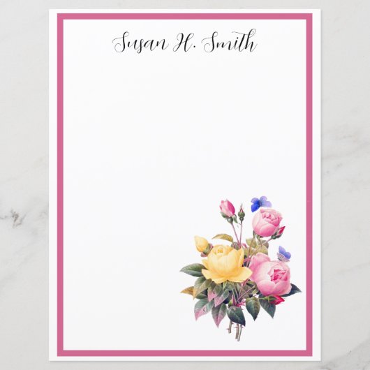 Papier Roses Jaunes Rose Florale Classique Papillon Viole (Devant)