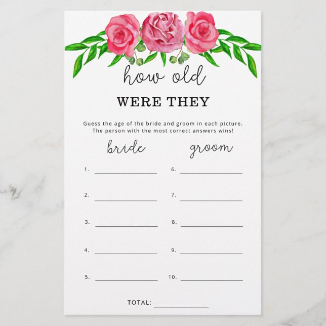 Papier Roses Quel âge avaient-ils la mariée (Devant)