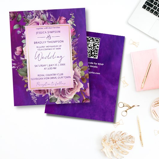 Papier Roses rose violet élégant budget mariage