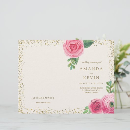 Papier Roses roses roses et Parties scintillant d'or Prog (Debout devant)