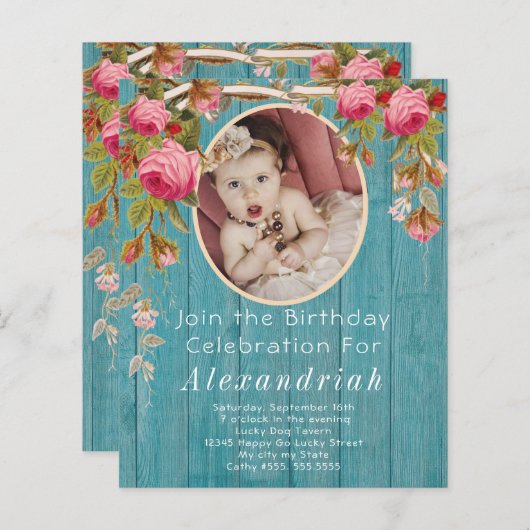 Papier Roses Roses Roses Roses Bleues Grange Bois Anniver (Devant / Derrière)