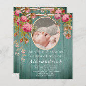 Papier Roses roses Rustiques Turquoise Bleu Grange Bois A (Devant / Derrière)