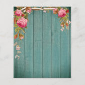 Papier Roses roses Rustiques Turquoise Bleu Grange Bois A (Dos)