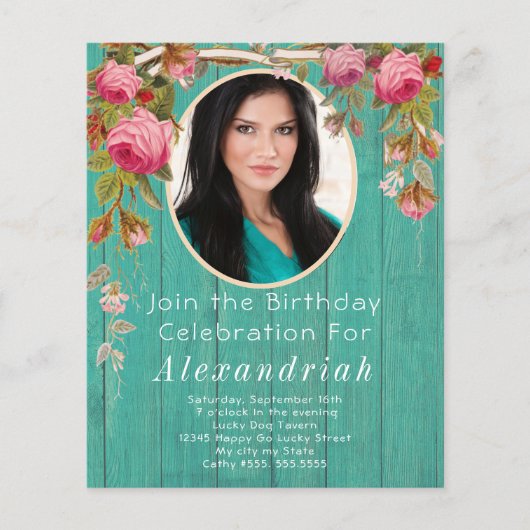 Papier Roses roses Rustiques Turquoise Bleu Grange Bois A (Devant)