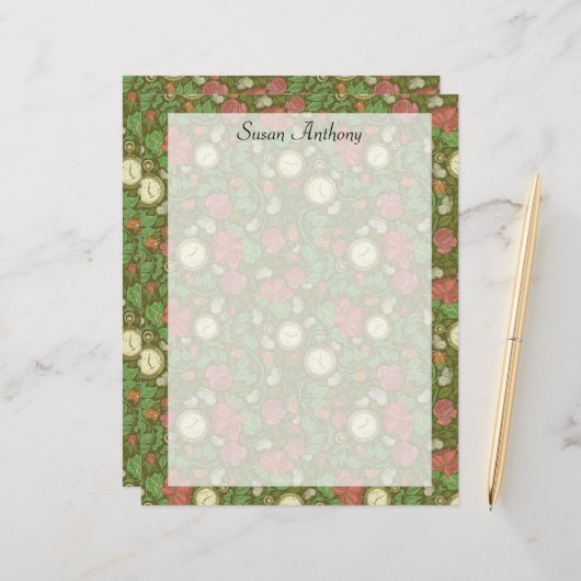 Papier Roses Victorian Vintage Steampunk Pocket Watch (Devant/Arrière en situation)