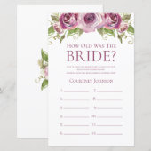 Papier Roses Violets De L'Âge De La Mariée (Devant / Derrière)