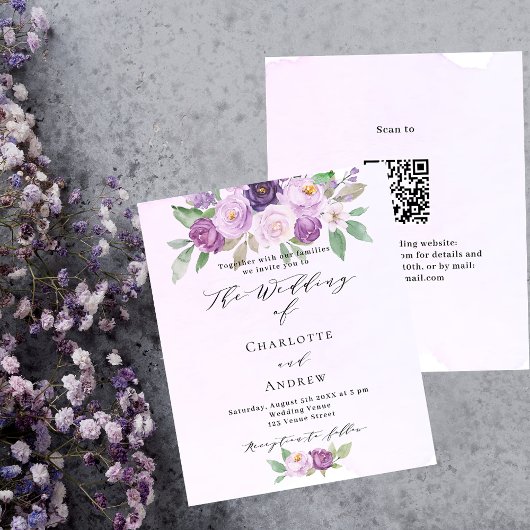 Papier Roses violettes roses QR faire-part de mariage bud