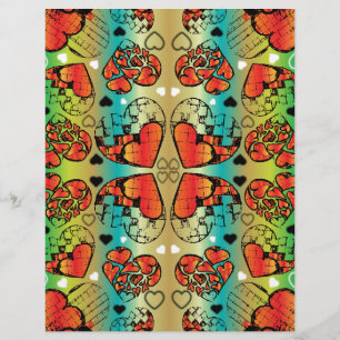 Papier Rouge et vert Whimsical Romantique Coeurs motif