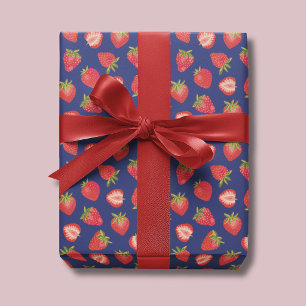 Papier Royal Bleu à fraise / Enveloppement cadeau