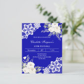 Papier Royal bleu blanc roses dentelle d'anniversaire (Debout devant)