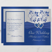Papier Royal Blue and Silver Floral Wedding Program (Devant / Derrière)