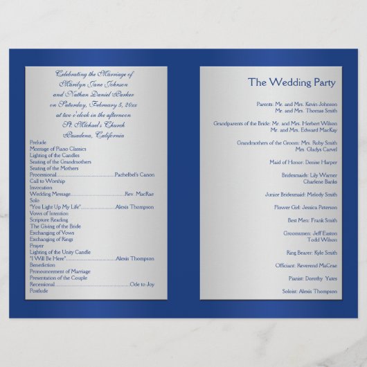 Papier Royal Blue and Silver Floral Wedding Program (Dos)