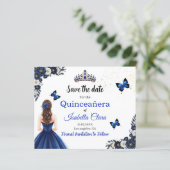 Papier Royal Blue Butterfly Quinceañera Save the Date (Debout devant)