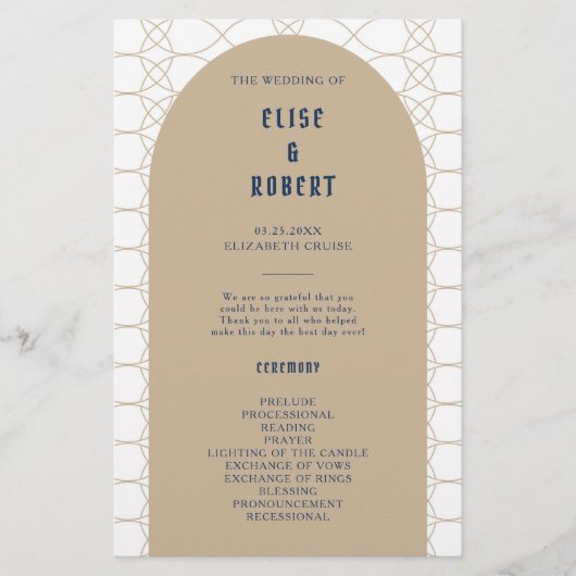 Papier Royal Blue Classic Retro Mariage Ceremony Programm (Devant)