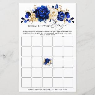 Papier Royal Blue Jaune or Fête des mariées Florale Bingo