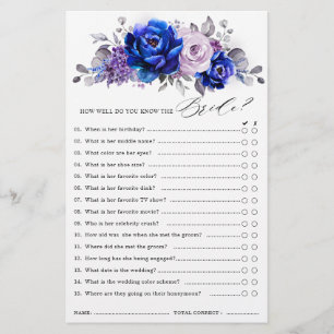 Papier Royal Blue Lilac Purple Floral Fête des mariées Je