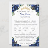 Papier Royal Blue Quinceanera 15 Sponsor Request Letter (Devant)