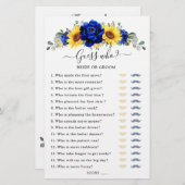 Papier Royal Blue Sunflower Fête des mariées Jeu Devinez  (Devant / Derrière)