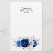 Papier Royal Blue White Silver Floral Fête des mariées Je (Dos)