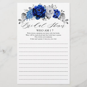 Papier Royal Blue White Silver Floral Qui Suis-Je Jeu