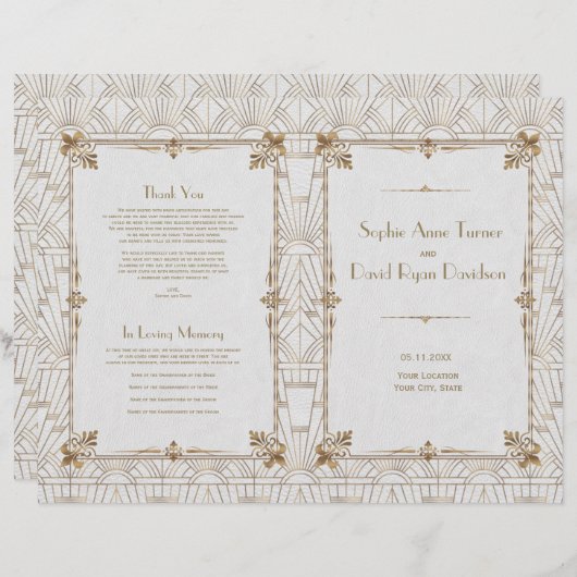 Papier Royal Fleur-de-Lis Art Déco Gold White 20s Program (Devant / Derrière)