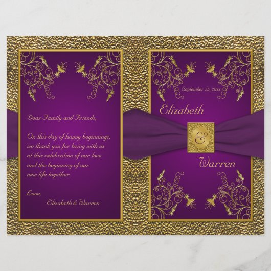 Papier Royal Purple and Gold Medallion Wedding Program (Devant)