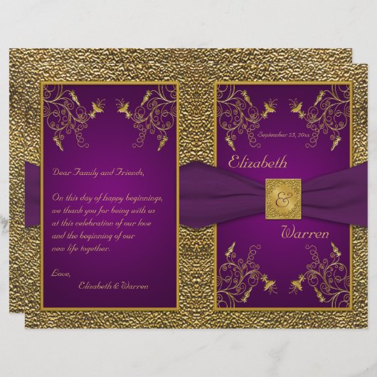 Papier Royal Purple and Gold Medallion Wedding Program (Devant / Derrière)