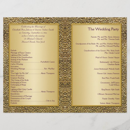 Papier Royal Purple and Gold Medallion Wedding Program (Dos)
