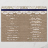 Papier Ruban de la Marine sur Burlap & Lace Wedding Progr (Dos)