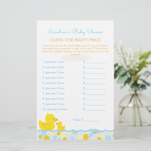 Papier Rubber Ducky Devis Prix Baby shower Jeu (Debout devant)