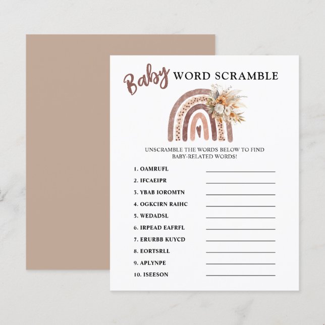 Papier Rubrique Word | Jeu de Baby shower arc-en-ciel Boh (Devant / Derrière)
