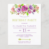 Papier Russe budget floral invitation fête d'anniversaire (Devant)