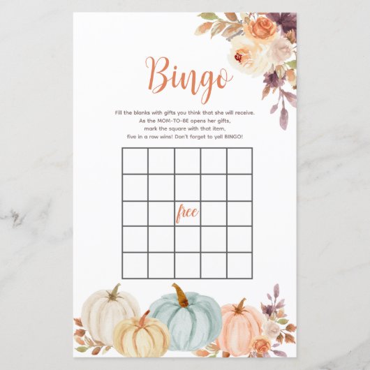 Papier Russe Citrouille Floral Aquarelle Jeu de Bingo (Devant)