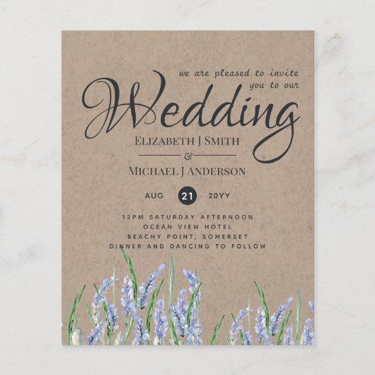 Papier Russie Blue Lavender Wedding Invite Budget (Devant)