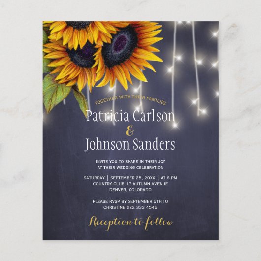 Papier Russie tournesol marine tchalboard invite mariage (Devant)