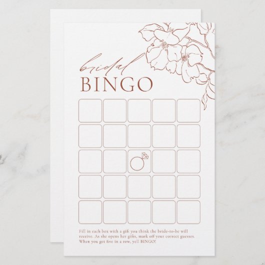 Papier Rust élégant floral nuptiale douche jeu de bingo (Devant / Derrière)