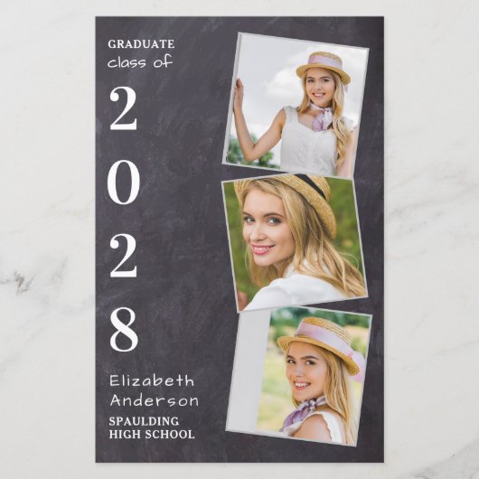 Papier Rustic 3 Photo Budget Graduation Faire-part (Devant)