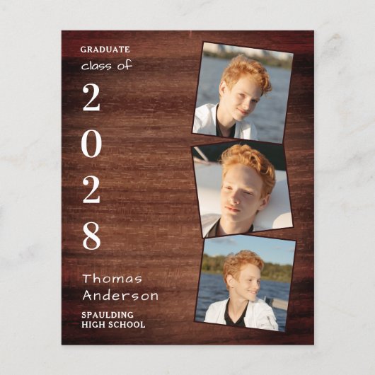 Papier Rustic 3 Photo Budget Graduation Faire-part (Devant)