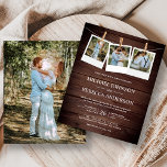 Papier Rustic Barn Bois Photo Budget Faire-part de mariag<br><div class="desc">Éblouissez vos invités avec cette élégante faire-part de mariage à thème rustique avec un beau modèle photo à linge sur un arrière - plan rustique en bois de grange. Ajoutez simplement les détails de votre événement sur ce modèle facile à utiliser et ornez cette carte avec vos photos préférées pour...</div>