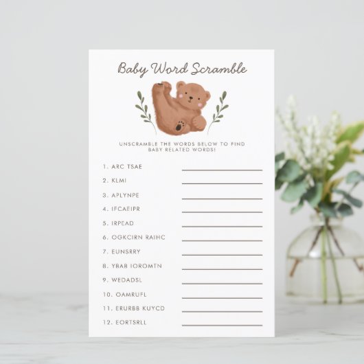 Papier Rustic Bear Baby Word Scramble Jeu (Debout devant)