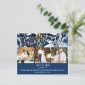 Papier Rustic Blue & Gold Floral Photo Enregistrer la dat (Debout devant)