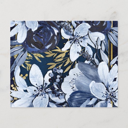 Papier Rustic Blue & Gold Floral Photo Enregistrer la dat (Dos)