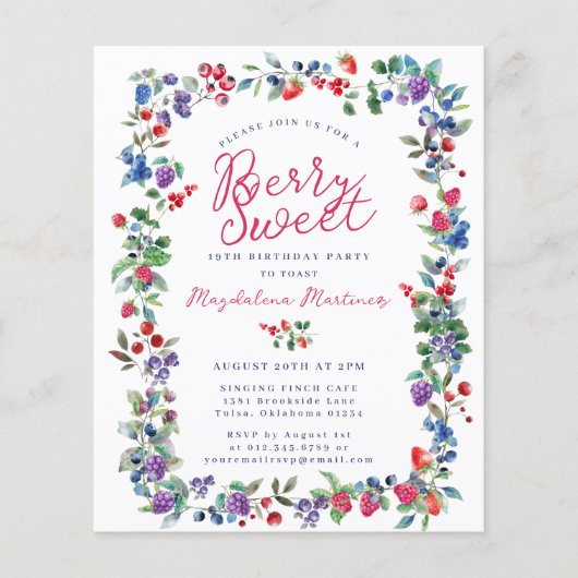 Papier Rustic Boho Berry 19e anniversaire Invitation budg (Devant)