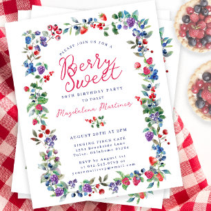 Papier Rustic Boho Berry 80e anniversaire Invitation budg