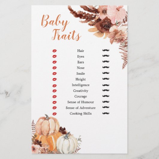 Papier Rustic Boho Citrouille Baby shower Baby Traits Jeu (Devant)